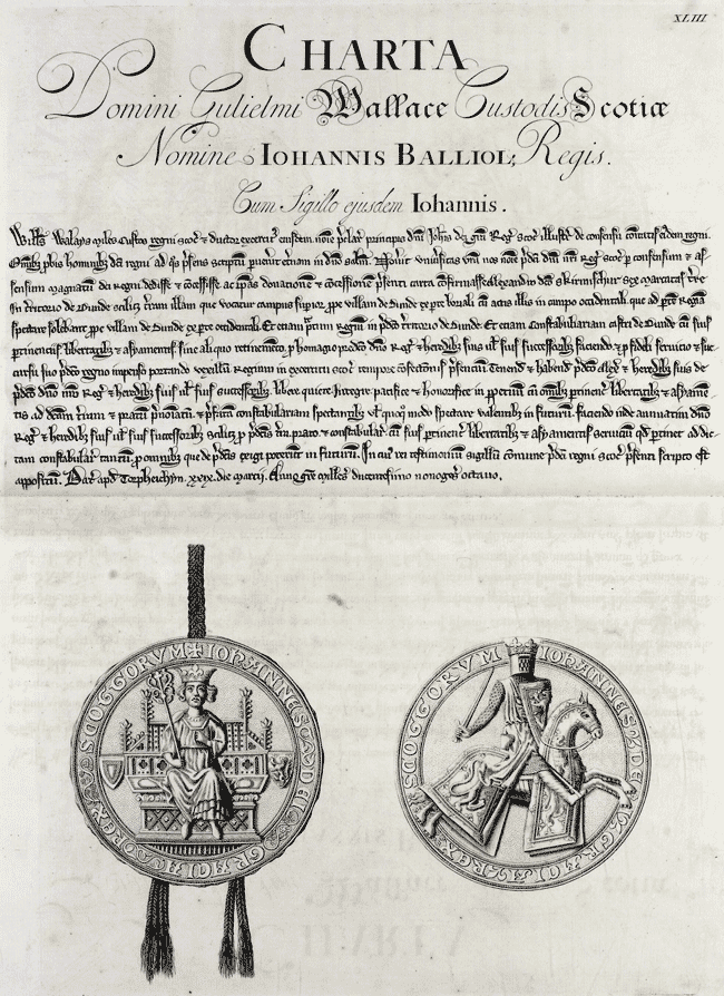 Image shows the Scrymgeour Charter from James Anderson's Diplomata, 1739, Plate XLIII